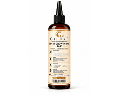 Giluxe Hair Growth Oil 4 oz bottle with botanical hair care formula